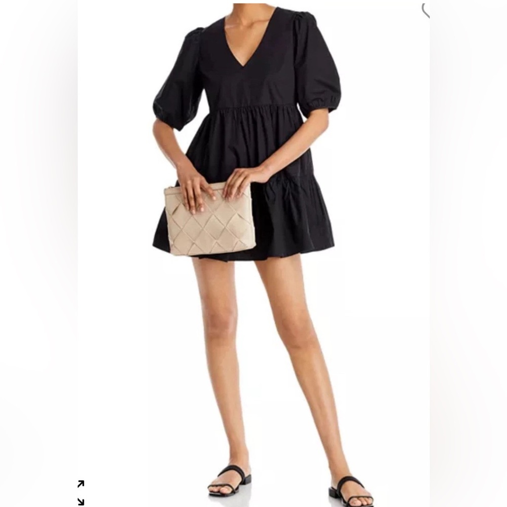 Aqua  minidress Tiered black puff sleeves S V Neck